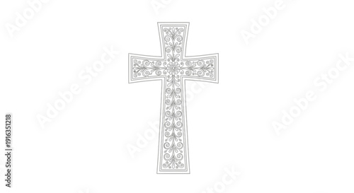 Ornate Christian Cross Silhouette with Intricate Floral Patterns