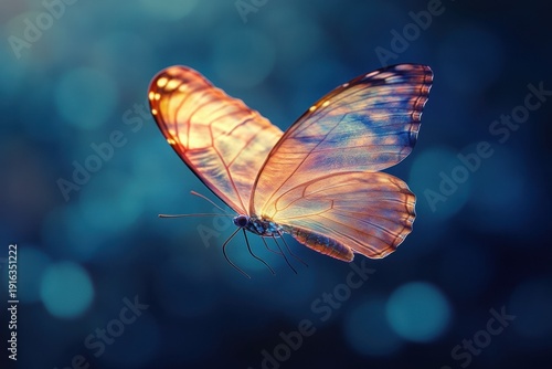 Colorful butterfly gliding through the air on a serene evening