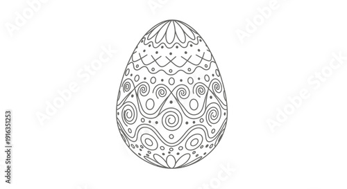 Ornate Easter Egg Outline Drawing, Festive Holiday Decoration, Vector Art