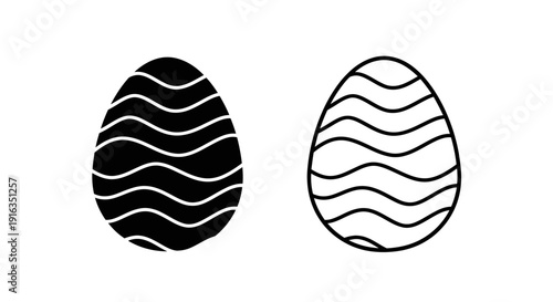 Minimalist black and white egg design with wavy lines Vector