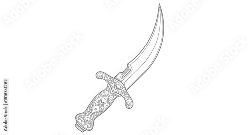 Ornate Dagger with Skull Motif, Vintage Weapon Illustration
