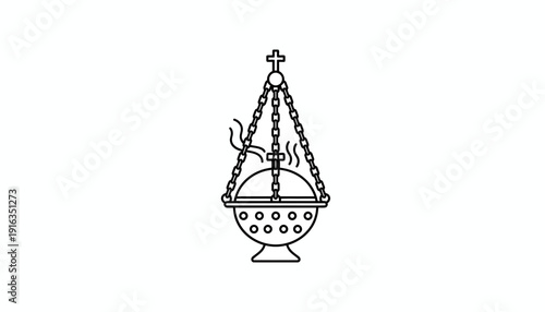 Orthodox Censer Icon with Smoke and Cross, Religious Symbol, Christian Worship