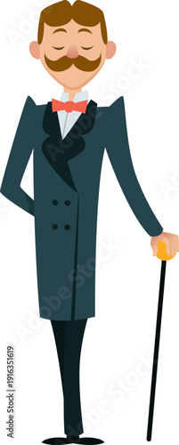 Elegant gentleman character. Cartoon man in retro outfit