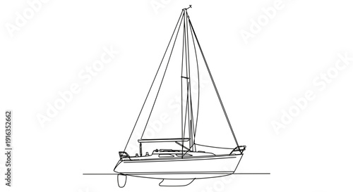 Minimalist line drawing of a sailboat on calm water, elegant design