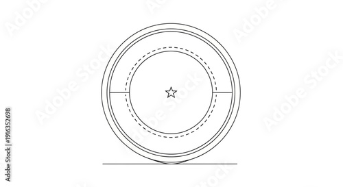 Minimalist Robot Vacuum Cleaner Top View Line Art Icon, Circular Design with Star Accent