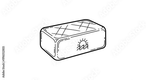 Minimalist Soap Bar with Sun and Waves Icon, Cleanliness Concept
