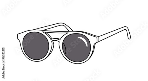 Modern Round Sunglasses with Dark Lenses and White Frame - Isolated on White Background