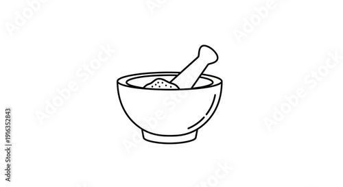 Mortar and Pestle Icon, Outline Drawing, Medicine Preparation, Grinding Herbs, Laboratory Tool