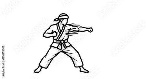 Martial Arts Fighter Performing Punching Technique in Karate Gi