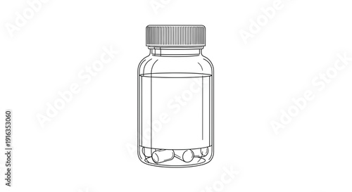 Medical Pills Bottle Outline Illustration - Healthcare and Pharmaceutical Concept
