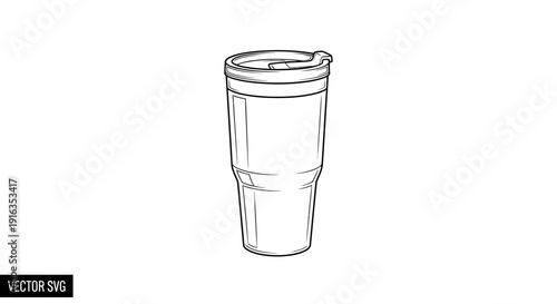 Hand-drawn sketch of a reusable travel mug with lid, isolated on white background