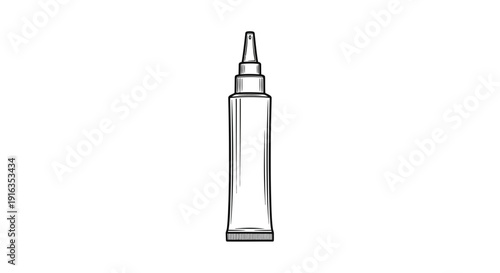 Hand-drawn sketch of a squeeze tube with a pointed applicator, isolated on white.