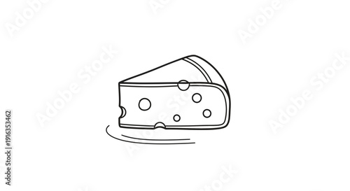 Hand-drawn slice of Swiss cheese with holes on a white background, simple illustration.