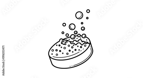 Hand-drawn soap bar with bubbles and foam, clean hygiene concept