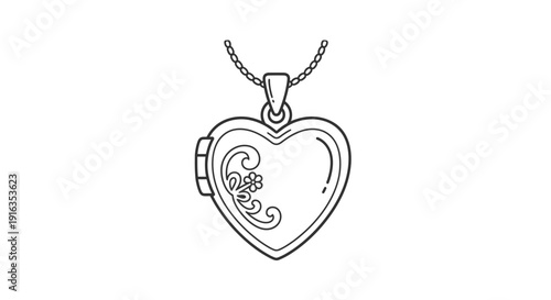 Heart Locket Necklace Pendant - Vintage Style Jewelry Illustration