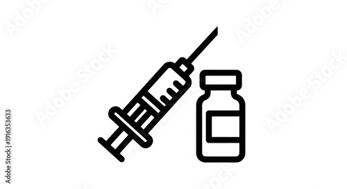 Medical syringe and vaccine bottle icon for health and wellness concepts