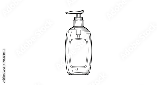 Hand drawn illustration of a pump bottle dispenser, sketch style