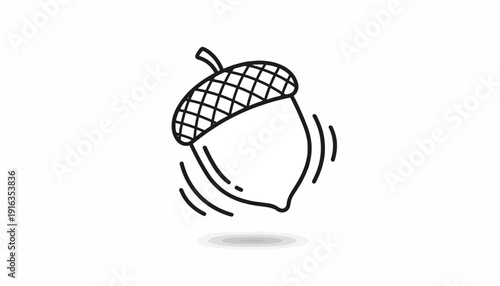 Hand-drawn acorn icon, simple line art, isolated on white background, autumn symbol