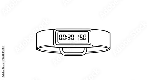 Fitness Tracker Band Displaying Time and Steps Count, Simple Line Art Icon