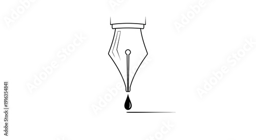 Fountain pen nib with ink drop and line, vintage writing instrument, creative concept