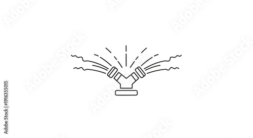 Garden Sprinkler Icon, Water Spraying, Irrigation System, Outdoor Watering, Line Art