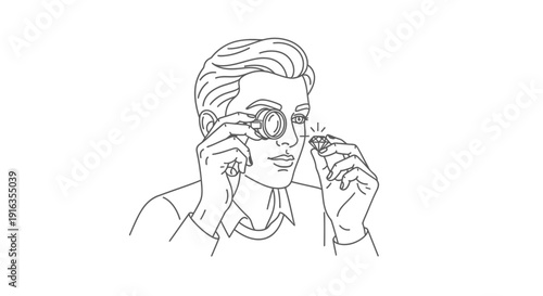 Gemologist Inspecting Diamond with Loupe Magnifying Glass, Close-up of Expert Examining Jewel