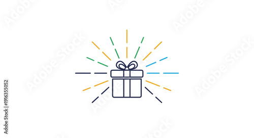 Gift Box with Bursting Rays Icon: Surprise, Celebration, Special Offer, Present, Reward