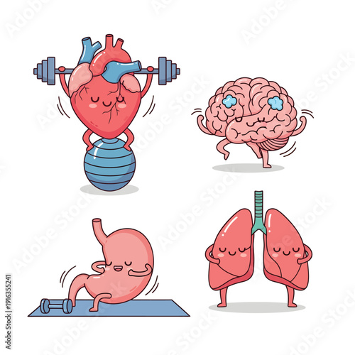 Body Wellness: An adorable ensemble of human organ in the form of a cartoon, promoting the well being of body