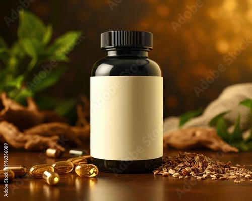 Wallpaper Mural A bottle of pills sits on a table next to some herbs Torontodigital.ca