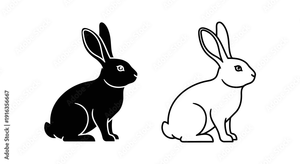 Obraz premium Black and white rabbit illustration vector design Vector