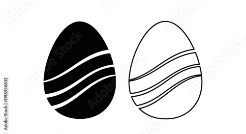 Minimalist black and white egg design with wavy lines for modern easter decorations Vector