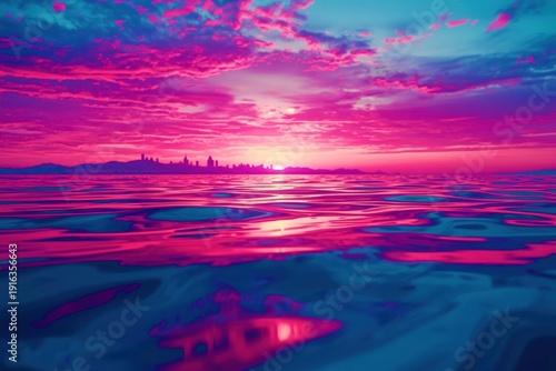 Wallpaper Mural A beautiful pink and blue sky with a city in the distance Torontodigital.ca