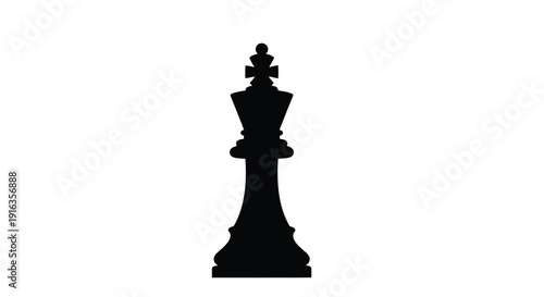 A stark silhouette of a black chess king against a plain white background