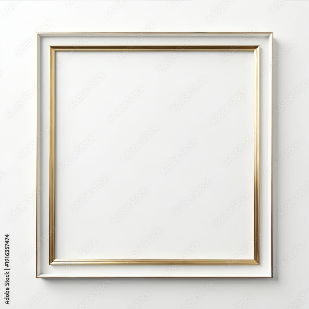 Fototapeta premium Square white frame with thin gold and silver metallic borders. Elegant modern design mockup for branding, photos, or invitations. Clean background, minimalist style.