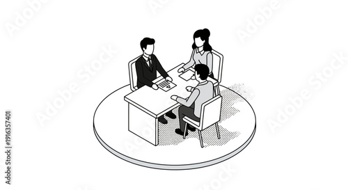Business Meeting with Three People Sitting Around Table.