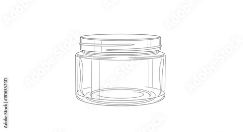 Empty Glass Jar Container Outline, Transparent Cosmetic Cream Jar, Isolated On White Background