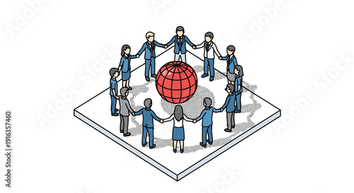 Business People Holding Hands Around Globe Illustration.