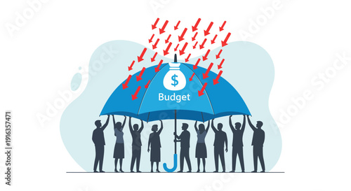 Business People Under Budget Umbrella Protection Concept.