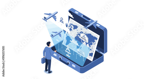 Businessman Planning Global Travel with Digital Map.