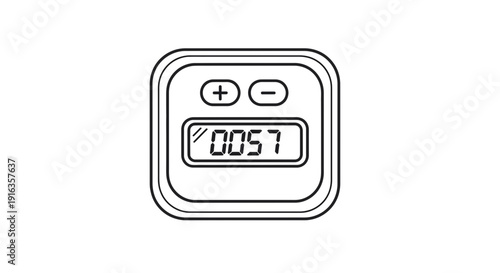 Digital Timer Icon with Plus and Minus Buttons, Countdown Clock Symbol