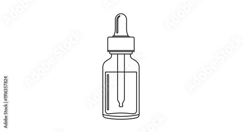 Dropper Bottle with Liquid, Essential Oil or Serum, Minimalist Line Art