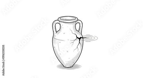 Cracked Ancient Amphora Leaking Water, Illustration