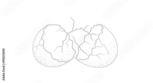 Cracked Eggshell Open with Jagged Lines, Symbolizing Fragility and New Beginnings