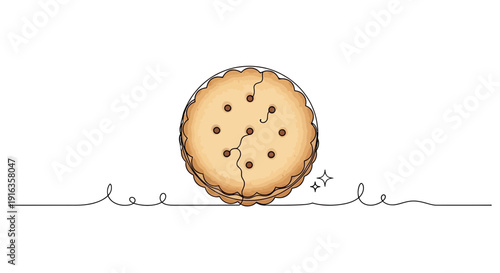 Cracked Chocolate Chip Cookie with Cream Filling on White Background
