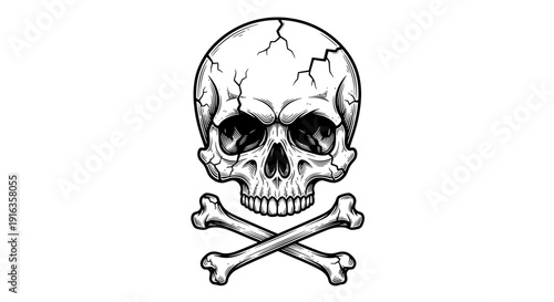 Cracked Skull and Crossbones Illustration - Danger, Death, Pirate Symbol