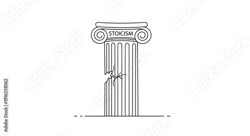 Cracked Stoicism Pillar Symbolizing Fragility of Philosophy and Beliefs