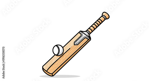 Cricket Bat and Ball Illustration: Sports Equipment Icon on White Background