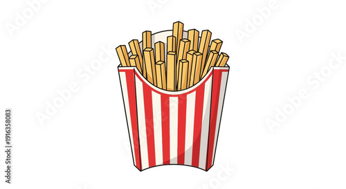 Crispy French Fries in Red and White Striped Paper Container