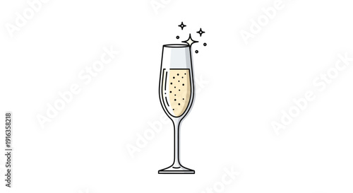 Champagne Flute with Bubbles and Sparkles - Celebration Drink Icon