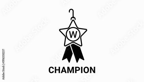 Champion Star Award Medal with Ribbon and 'W' Symbol